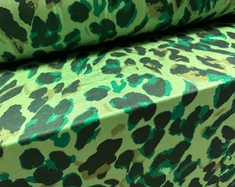 Tejido de punto elástico de spandex para trajes de baño, por metro - estampado de leopardo moderno - verde