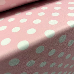 Scuba crepe stretch spandex jersey fabric, per metre - polka dot print - baby pink & white