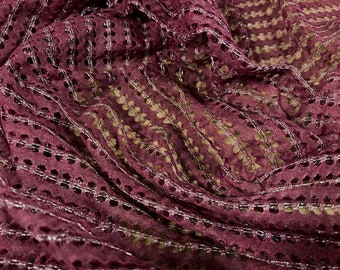 Metallic crochet knitwear jersey fabric - plum & silver