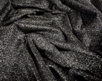 Tecido jersey simples elástico metálico - preto com lurex prateado