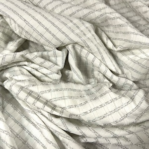 Metallic stretch rib jersey stof, per meter - streep - wit & zilver lurex