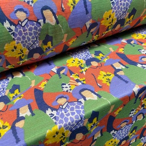 Soft handle slub jersey dress  fabric, per metre - flower women print - blue green red