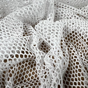 Fishnet stretch spandex mesh jersey fabric, per metre - white