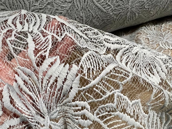 Buy Embroidered Chemical Lace Fabric, per Metre - Flower Design