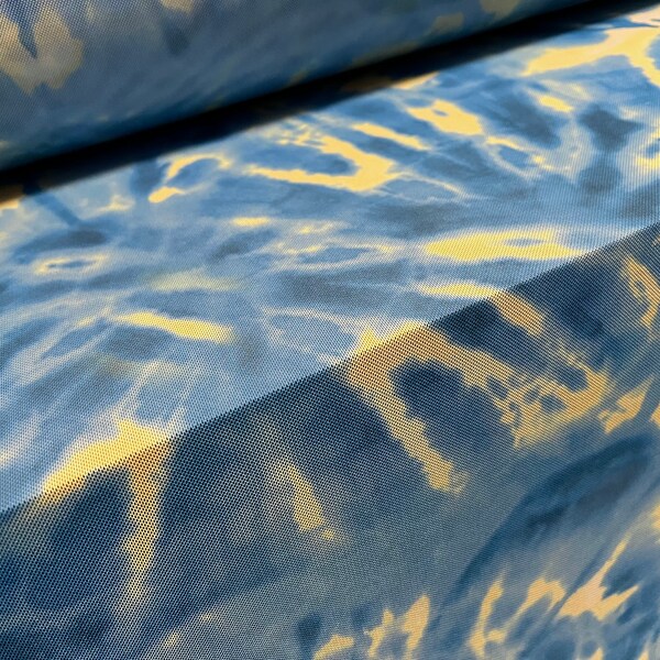 Blue Print Mesh Fabric Etsy