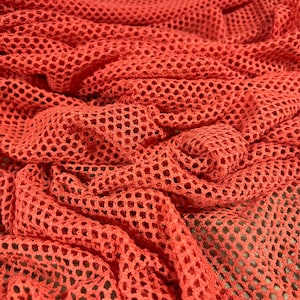 Fishnet stretch mesh jersey fabric, per metre - living coral