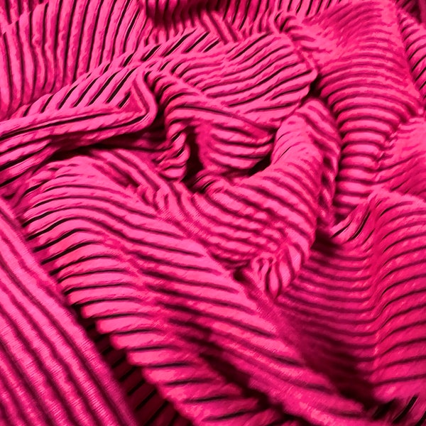 Textured thermal rib stretch spandex jersey knit fabric, per metre - bright fuchsia pink