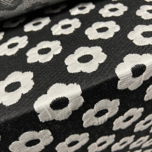 Double jersey knitwear fabric, per metre - daisy flower jacquard - black & white