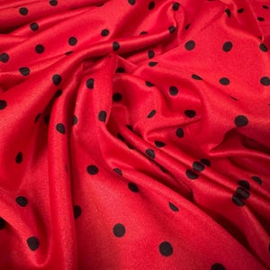 Single jersey fashion fabric, per metre - ladybug spot print - red & black