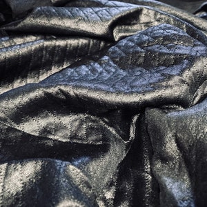 Mock diamond quilted double jersey satin Stretch fabric, per metre - black