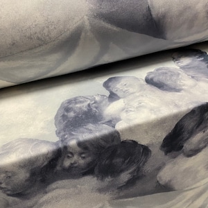 Single jersey mousse fabric, per metre - cherub angels print - grey