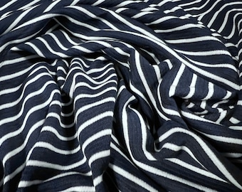 Double jersey knit fashion fabric, per metre - stripe - navy blue & sky