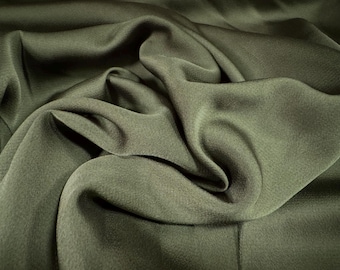 Woven sateen dress fabric with spandex, per metre - plain - olive green