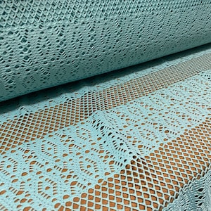 Fishnet stretch mesh floral stripe jersey fabric, per metre - turquoise