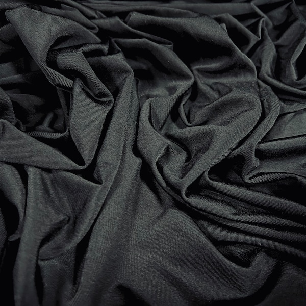 Soft touch spandex stretch jersey dress fabric, per metre - plain - black