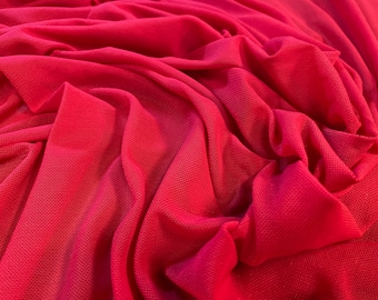 Power mesh net stretch spandex fabric, per metre - plain - bright red