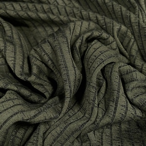 Zwaargewicht melange stretch rib jersey stof, per meter - Olijfgroene mergel