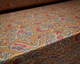 Stretch spandex crepe single jersey fabric - paisley print - brown & gold