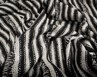 Knitwear jersey fabric, per metre - frayed stripe - black & white