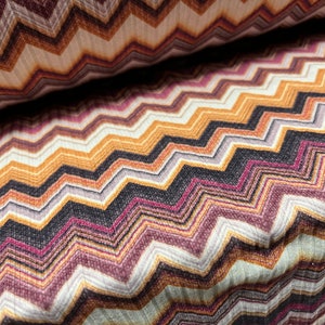 Spandex stretch rib jersey fabric, per metre - chevron zigzag print - magenta & mustard