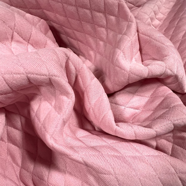 Mock quilted double jersey stretch spandex fabric, per metre - diamond design - pink