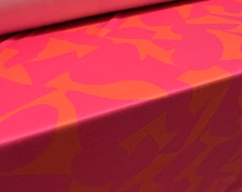 Scuba Crepe Stretch Elasthan Jersey Stoff, Meterware - Retro Formen Print - pink & orange