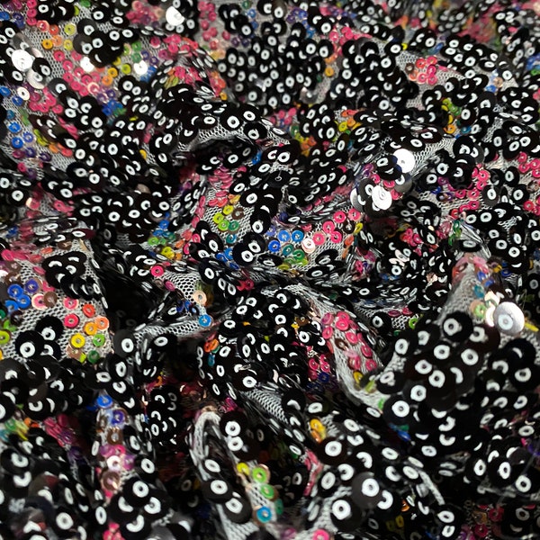 Heavyweight couture sequinned dress fabric, per metre - abstract design - Black multicolour
