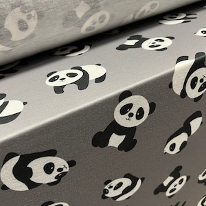 Tejido de jersey de un solo mango suave, por metro - estampado de oso panda - gris