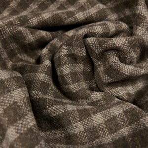Wool flannel mouflon brushed woven fabric, per metre - gingham check - brown & stone