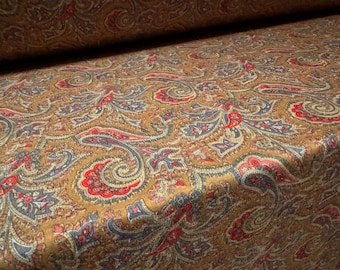 Soft handle single jersey fabric, per metre - paisley print - brown & red