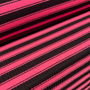 Stretch spandex rib jersey fabric, per metre - stripe - fluorescent pink & black