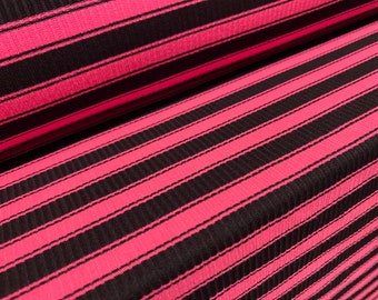 Stretch spandex rib jersey fabric, per metre - stripe - fluorescent pink & black