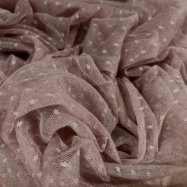 Dobby mesh net sheer lightweight fabric, per metre - dusky pink