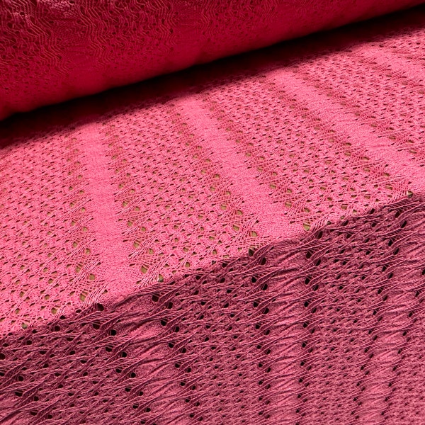Crochet lace dress fabric, per metre - abstract stripe - pink