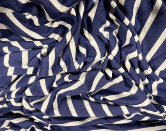 Soft handle single jersey fabric, per metre - striped - French navy & white