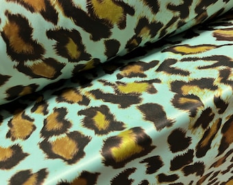 Single jersey fashion fabric - leopard animal print - turquoise