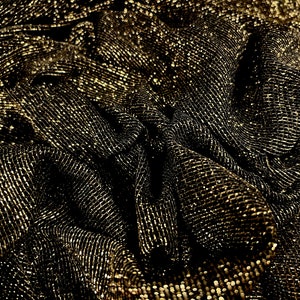 Metallic lightweight single fashion jersey fabric, per metre - lurex sparkle - black & gold
