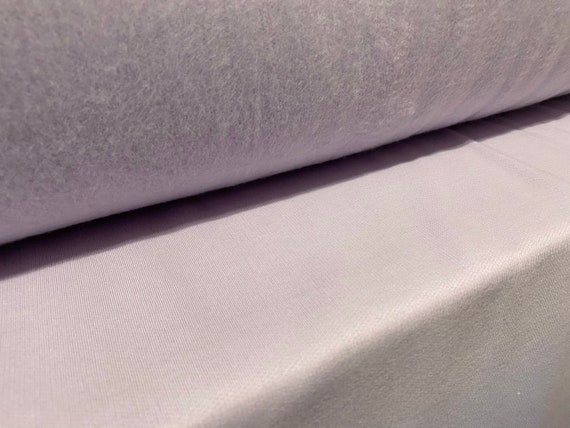 Sweatshirt fleece soft jersey fabric per metre pale lilac with grey love hearts print