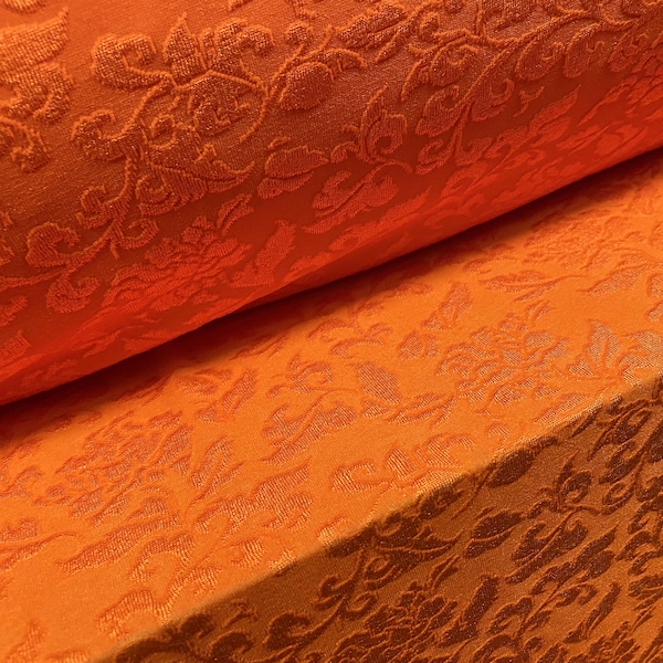 Stretch spandex floral jacquard jersey fabric, per metre - tangerine