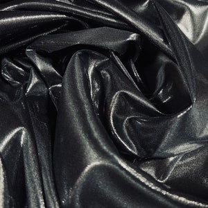 Vestido em tecido de cetim metálico brilhante, por metro - liso - preto prata