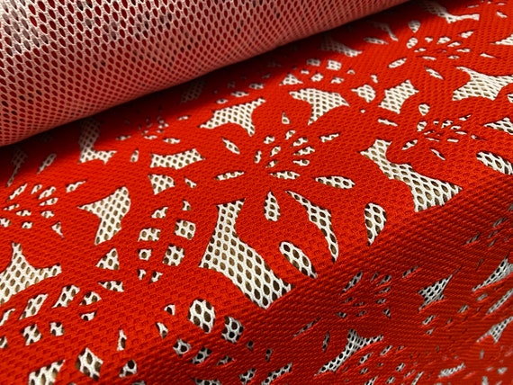 Fishnet Fabric With Bonded Floral Overlay, per Metre Flower Design Red on  White -  Canada