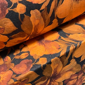 Soft Loopback jersey knitwear fabric, per metre - floral print - Orange & black