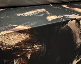 ITY stretch spandex jersey fabric, per metre - brushstrokes print - black & tan
