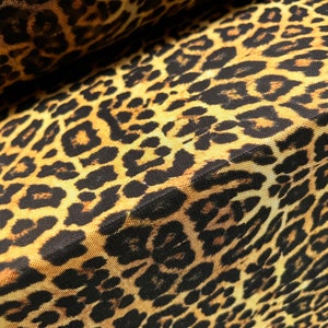 Power mesh net stretch spandex fabric, per metre - leopard animal print - gold & black