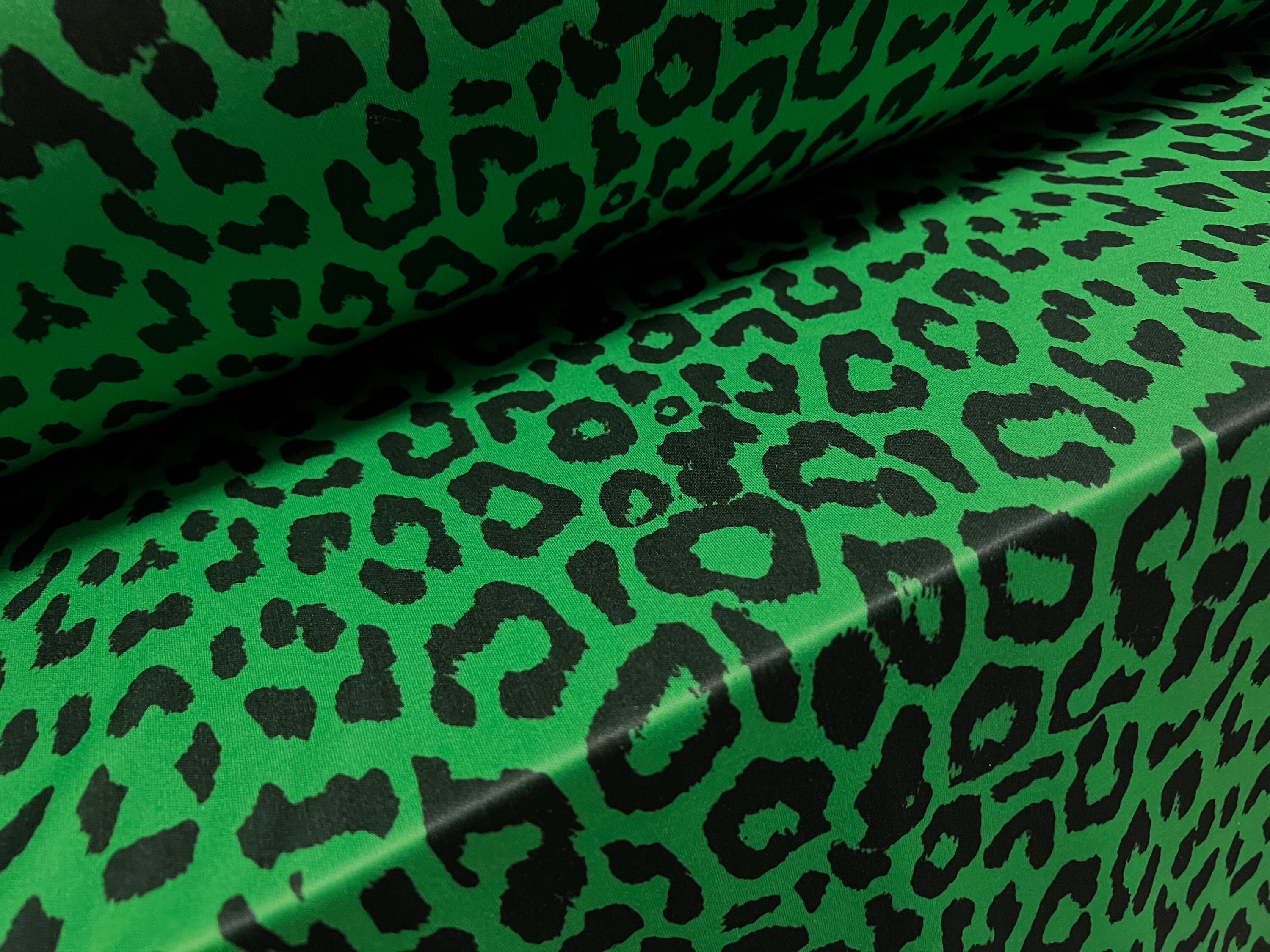 Single Jersey Polyester Fabric 60 Inches Wide Cheetah Animal Print Green &  Black 