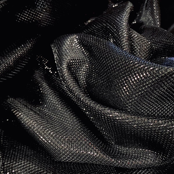 Tissu jersey spandex extensible Scuba, au mètre - noir métallisé contrecollé