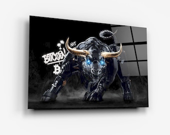 Miami Bull Crypto Coin-Wall Art Glass Printing-Modern Home Decor Ideas Art Glass for your House-Tempered Glass Print Picture as a Gift Idea