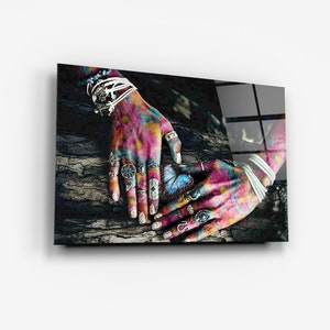Spirituelle Blumen Hände-Pop Art-Wand Kunst Glasdruck-Modernes Wohnkultur Ideen-Kunst Glas-Gehärtetes Glas Druck Bild als Geschenk Idee