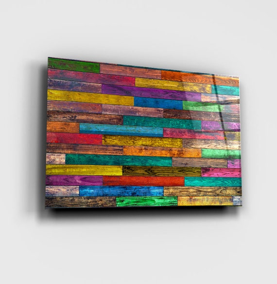 Colored Wood Wall Texturecolorful Artwall Art Glass Printing Etsy