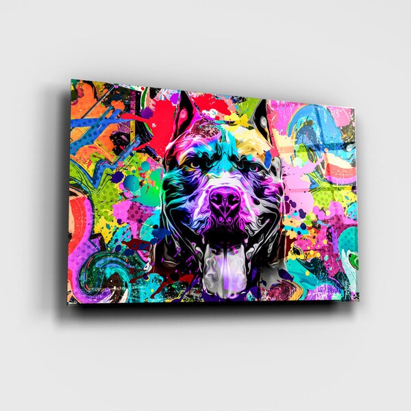 Colored Pitbull - Wall Art Glass Printing-Modern Home Decor Ideas Art Glass for your House-Tempered Glass Print Picture as a Gift Idea